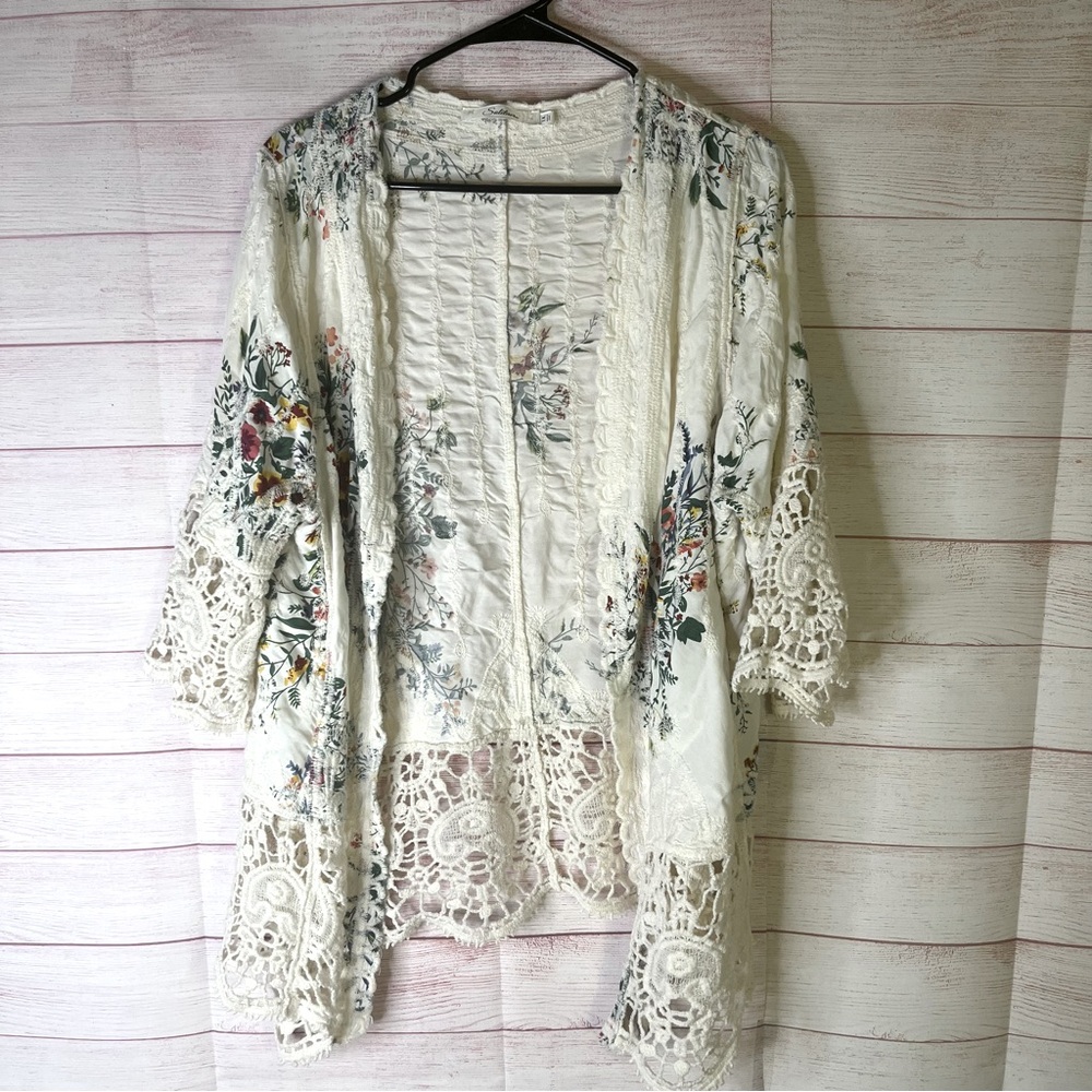 Solitaire Open Front Floral Kimono Cardigan Size‎ 1X